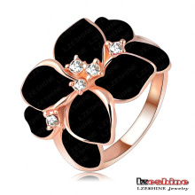 Mode Schwarz Rose Blume Emaille Ring für Frauen (Ri-HQ1006-A-2)